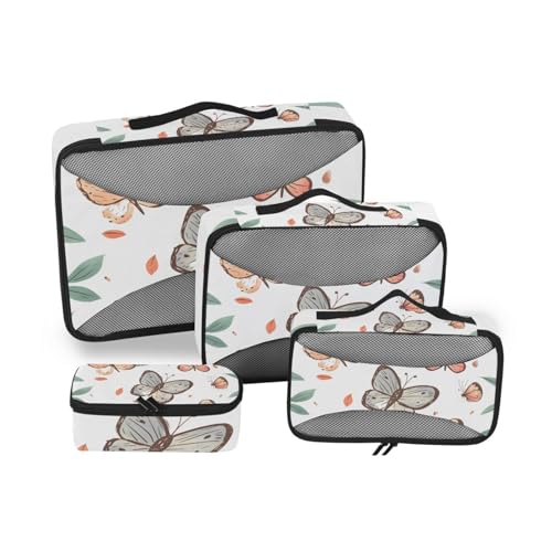 Lot de 4 cubes d'emballage de voyage pour valise, papillon rose, organisateur de voyage, cubes d'emballage de bagages, pochettes de compression légères
