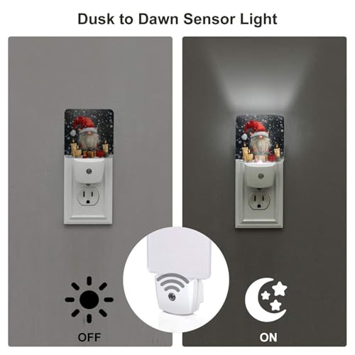 Image of Gnome Christmas Candles LED Plug-in Night Lamp 2 Piece Set, Auto Sensor Nightlights Set of 2 for Bedroom Bathroom