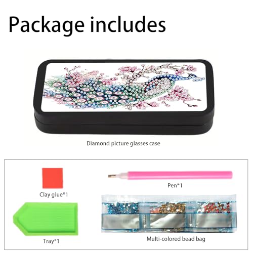 Image of 5D Diamond Painting Glasses Case for Adults, DIY Rhinestone Crystal Diamond Art Eyeglass Holder, Handmade Majestic Peacock Sunglass Storage Box, Elegant Travel Craft Gift