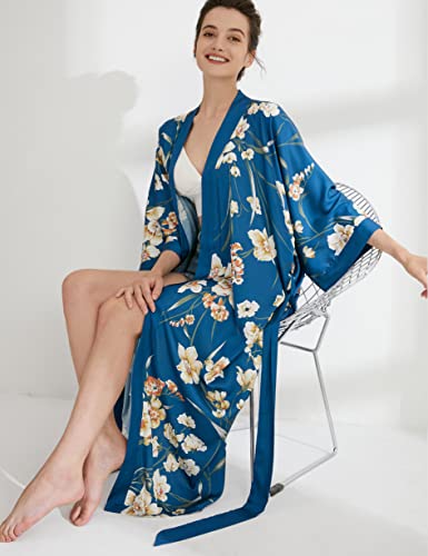 Aensso Long Soft Lightweight Silk Y Kimonos Robes For Women, Luxury Japanese Floral Womens Kimono Robe (Indigo) #TOP3