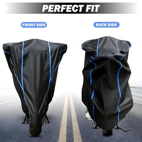 Image of Waterproof Bike Body Cover Compatible with Tvs Apache RTR 160 Dustproof Scratchproof - Motorcycle Cover for Two Wheeler, Outdoor Full Cover with UV, Duty, Rain Protection (Black & Aqua) R1