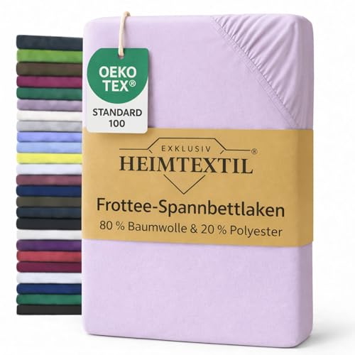 Exklusiv Heimtextil Frottee Spannbettlaken Marke 140-160 x 200 cm 80% Baumwolle, 20% Polyester Öko - Tex Zertifiziert, Markenqualität, Matratzenhöhe bis 25 cm, Flieder