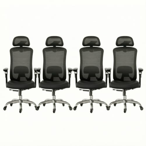 Image of HUANUO Ergonomic Office Chair with 6D Armrest, Seat Depth Adjustment, Lumbar Support, Quiet Rubber Caster, High Back Mesh Gaming Chair with 3D Headrest, Big and Tall Chair for Home Office, Pack of 4