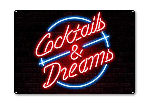 Cocktails and Dreams - Vintage Tin Sign for Coffee Shop Décor, Retro Metal Wall Art for Pub, Bar, Kitchen, Garden, and Bathroom - 2 Sizes Available (A4)