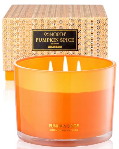 Image of 96NORTH Luxury Pumpkin Soy Candle | Large 3 Wick Jar Candle | Halloween & Fall Decor | Up to 40 Hours Burning | 100% Natural Soy Wax | Relaxing Aromatherapy Candle | Halloween Fall Candle Gift