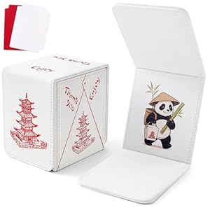 Venssu Chinese Takeout MTG Deck Box, Commander Deck Case Fits 100 Double Sleeved Cards, PU Leather Storage Box with 2 Dividers(Bright Red and White), Compatible with TCG/PTCG/EDH/Magic/Sport Cards