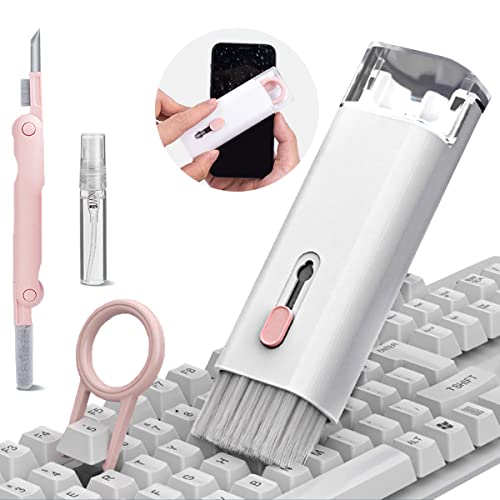 7 in 1 Electronic Cleaner Kit, Multifunction Keyboard Brush, Portable Computer Cleaner Kit with 3 in 1 Airpods Cleaner Pen, Keyboard Brush, Keycap Buckle, Spray Bottle and Screen Cleaning Flannelette