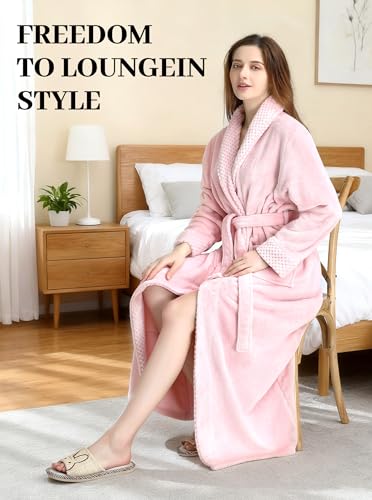Image of Artfasion Womens Long Fleece Robe - Warm Soft Floor Length Flannel Bathrobes for Winter Thicker Long House Coat with Pockets