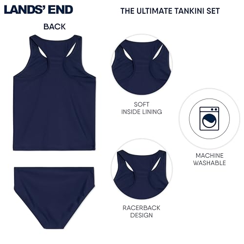 Image of Lands' End Girls' UPF 50+ Swim Bikini Bottom and Racerback Tankini Set