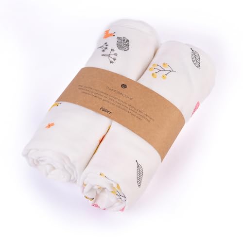 Image of HABER Organic Cotton Muslin Baby Bath Towel 70x70 Pack of 2|4 Layer Ultra Soft Skin Safe Muslin | Highly Absorbent Quick Dry Newborn Towel for Sensitive Skin | Gentle Towel for Infants & Toddlers