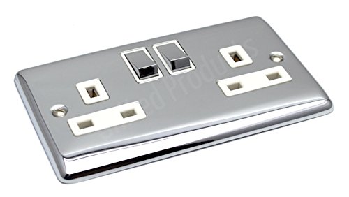 Polished Chrome Super Slim 2Gang Plug Socket (Definition)