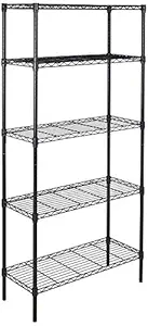 AmazonBasics Height Adjustable 5-Shelves Heavy Duty Rack - Black Chrome Finish (Steel)