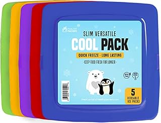 Cool Pack, Slim Ice Pack for Lunch Box - Quick Freeze and Long-Lasting - Freezer Cold Packs for Cooler Bag and Lunch Boxes - Original Long-Lasting Formula - (5 Pack)