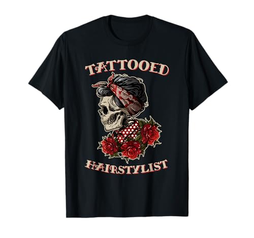 Tätowierte Hairstylist Totenkopf Lustige Friseur Geschenke T-Shirt