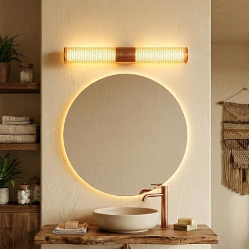 Image of Groeien 18W | 3 Color LED Cylinder Shape Rose Gold Picture Photo Frame /Mirror Bathroom Wall Light(Warm+Natural+Coolwhite) (Honeycomb-Tube, 1)