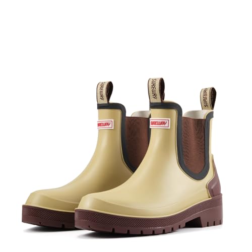 Best Boots for Slushy Streets: Top Picks for Winter 15 SUREWAY Women's Short Ankle Rain Boots,Waterproof Rubber Garden Shoes,Slip Resistant Chelsea Rain Boots For Ladies,Tan,Size 8