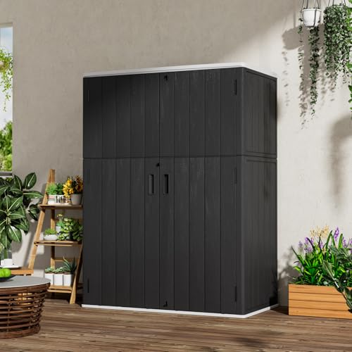 Image of Mrosaa Vertical Outdoor Storage Cabinets,Plastic Sheds&Outdoor Storage with Floor,Outdoor Storage Box Waterproof /Lockable for Garage,Bike,Tools Storage Shed (57Cu.ft)