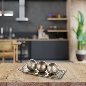 Homeroots tray and orbs balls centerpiece table decorations home decor decorative accents balls for living room coffee and dining table decor set of 3 silver decor  urban country home decor
