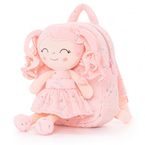 Gloveleya Kids Backpack Toddler Girl Gift Plush Curly Hair Doll Backpack - Light Coral Pink 9''