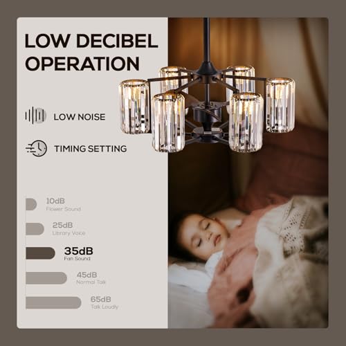 MOOONICHECHE 27" Crystal Ceiling Fan with Light and Remote Control 6-Light Black Vintage Crystal Caged Fandelier Luxury Large Chandelier Ceiling Fan for Dining Living Room Kitchen Bedroom by MOOONICHE - Used condition - Image 5