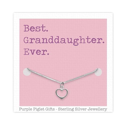 Image of Granddaughter Sterling Silver Heart Necklace - Open Heart Pendant - Genuine Silver Box Chain - Versatile Design - Unique & Thoughtful Gift - Granddaughter Birthday Present - From Nana Granddad