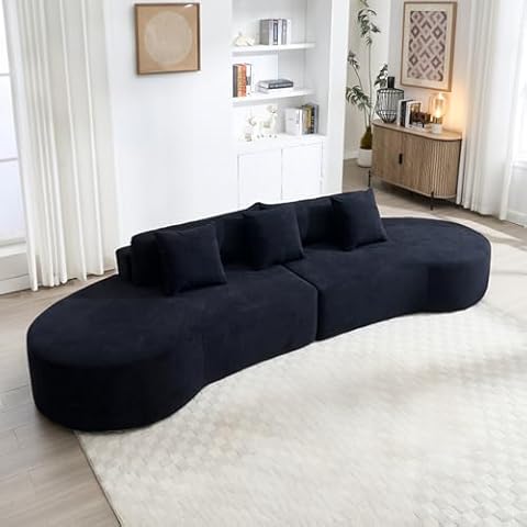 ILCQU 129.9" Oversized Sectional Sofa for Living Room, Modern Curved Couch, Compressed Modular Cloud Sofa, Boneless 4 Seater Couch, Large Sectional for Office, Apartment- Black Cover