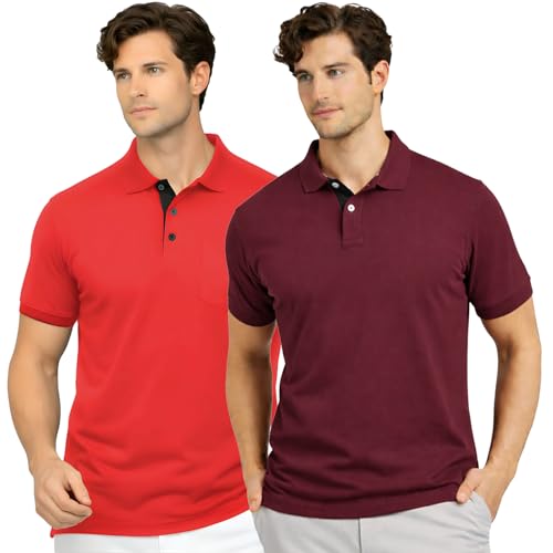 Image of Men's Premium Cotton Pique Polo T-Shirt, Classic Fit Short Sleeve Casual Summer Shirt, Soft & Breathable Fashion Polo