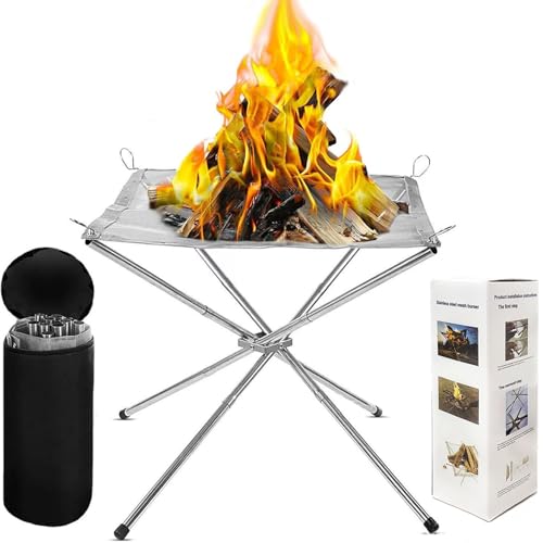 22 Inch Portable Outdoor Fire Pit with Carrying Bag,Foldable Stainless Steel Mesh Fireplace Wood...