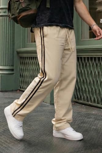 Image of Veirdo Cotton Terry Side Striped Oversized Loose Fit Knitted Cargo for Men (Colors: Beige & Olive)
