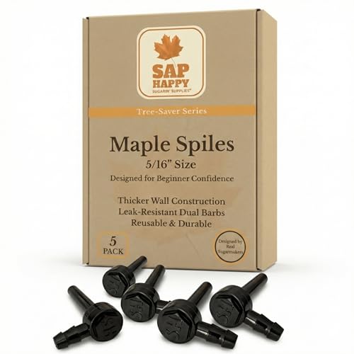 SAP HAPPY Maple Sap Spiles (5 Count) — 5/16” Tree Saver Taps for Maple Trees, Food-Grade Polymer with Friction-Fit Seal | Reusable Ecolo Tapping Spouts, Connects to 5/16” Tubing