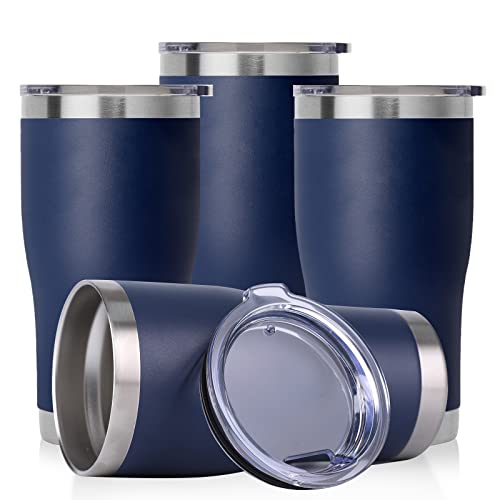 DOMICARE 20oz Tumbler with Lid Stainless Steel Tumblers Bulk, Double Wall Vacuum Insulated Coffee Travel Mug Powder Coated Tumbler, 4 Count (Pack of 1) Navy