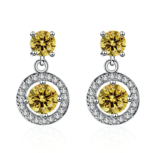 ZQHWYZ 18K Gold Earrings for Women, Hollow Circle with Round Moissanite and Diamond Dangle Earrings for Women White Gold