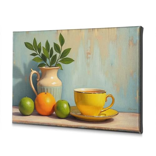 Toile décorative nature morte fruits et tasse à thé 40x60 cm pour mur