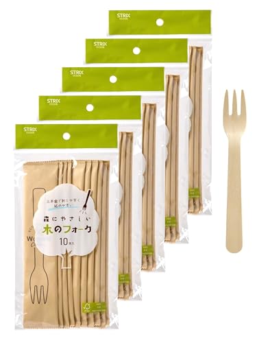 ストリックスデザイン 使い捨てフォーク 木製 10本 16cm 個包装 紙袋入り 森にやさしい 木のフォーク 環境配慮 おしゃれ SD-936 (× 5)