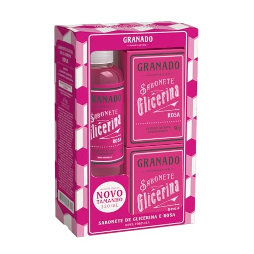 Granado Kit, Glicerina, 2 Sabonetes Barra,90g + Sabonete Líquido Rosa 120ml