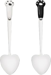 2 Pcs Stainless Steel Cat Paw Spoon Dog Feeding Spoons Pet Wet Food Can Spoon Cat Canned Food Scoop Drink Coffee Stirring Spoons Cute Heart Spoon for Dessert Ice Cream