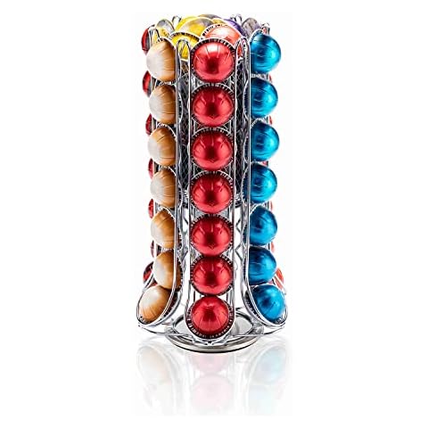 ZCDCP Nespresso Pod Holder, Vertuo Pod Holder Carousel Stand Storage with 360 Degree, Chrome Coffee Pod Holder Organizer for Nespresso Vertuo, 60 Pods Cover