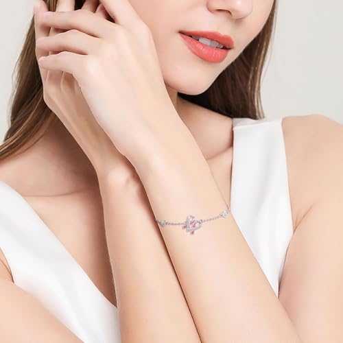 Sterling Silver Breast Cancer Awareness Bracelet Pink Ribbon Bracelet for Women Jewelry Strength Gifts for Cancer Survivors2