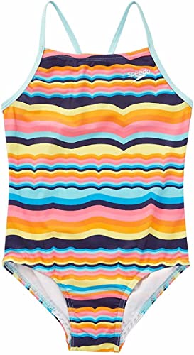Speedo Girls Thin Strap One Piece Swimsuit (Rainbow, Medium 10) #TOP10