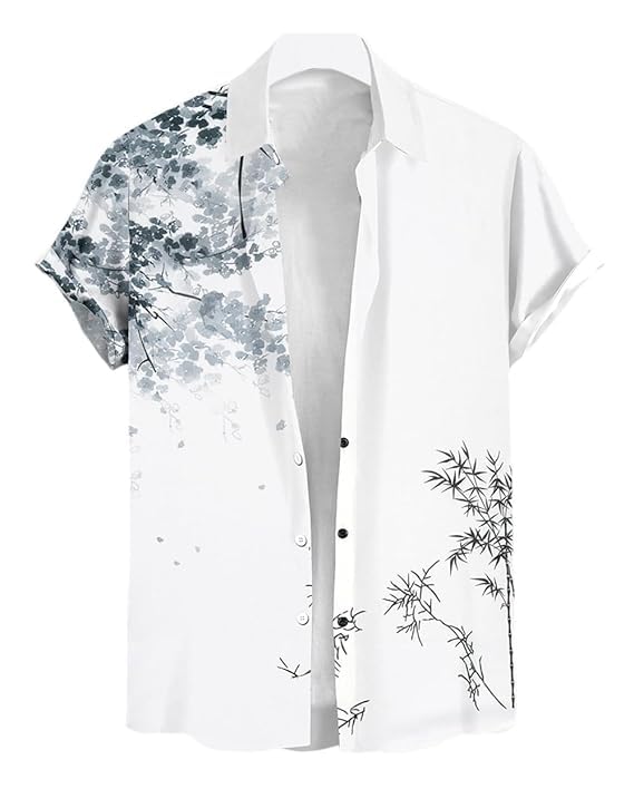 Le PeryHalf Sleeve Printed Summer Shirts for Men Regular Fit Printed Spread Collar Casual Shirt Cotton Blend Stratchable Fabric