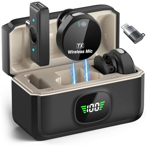 Microfoni Lavalier Wireless 2 in 1 con Custodia per Ricarica Veloce