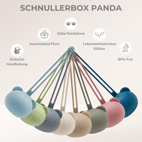 6. Bild von CAJA Schnullerbox 2er Set Schnulleraufbewahrung Silikon BPA frei hygienische Aufbewahrung für Babys und Kleinkinder Panda Design hochwertiges Baby Zubehör Geschenk zur Geburt und Baby Erstausstattung