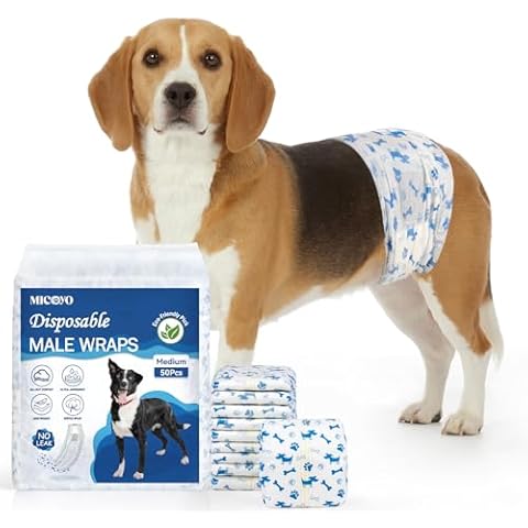 MICOOYO Dog Diapers Male Disposable | Super Absorbent Male Dog Wraps | Ligher Male Dog Diapers | Leakproof Puppy Diapers Male Doggie Diapers with Wetness Indicator (M, 20Counts) Cover