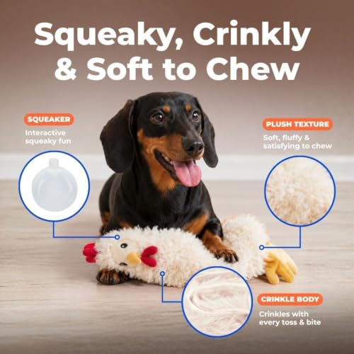 Image of Best Pet Supplies Crinkle Plush Chicken Dog Toy for Interactive, Puppy and Senior Indoor Play - Colorful, Cute and Cuddly (Beige)