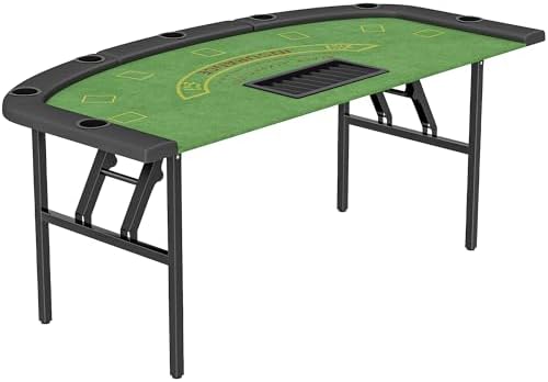 Soozier 72" Foldable Poker Table, 8 Player Casino Blackjack Texas Holdem Poker Table, 220 LBS Capacity, Felt Surface, Cup Holders, Padded Rails, Chip Tray, Dealer Spot, Green