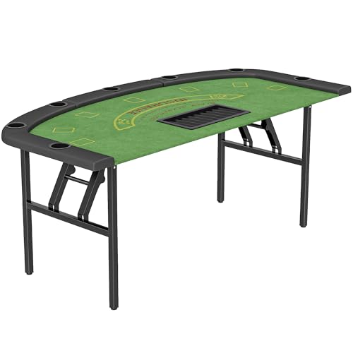 Soozier Poker Table Foldable 72 Portable for 8 Players 220 LBS Green