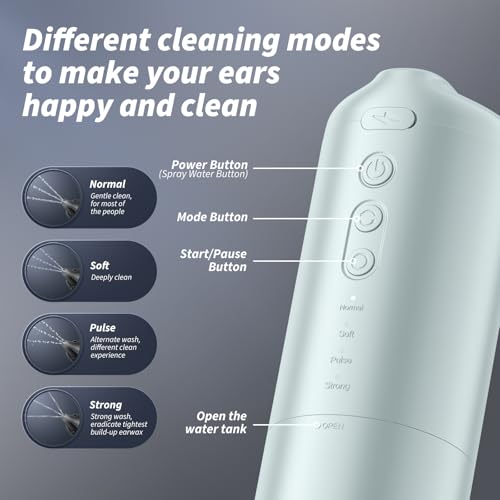 Ear Wax Removal - Electric Ear Cleaner - Ear Irrigation Kit Safe Ear Irrigation Flushing System with 4 Pressure Settings - Effective Ear Wax Removal Tool for Earwax Buildup (Silver)