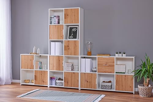 Cómoda de roble artesanal y blanco Pepeto 2TW con estructura de madera robusta 3