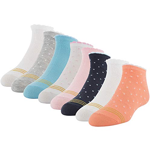 GOLDTOE Girls' Everyday Scallop Top Mid Crew Socks, 8 Pairs