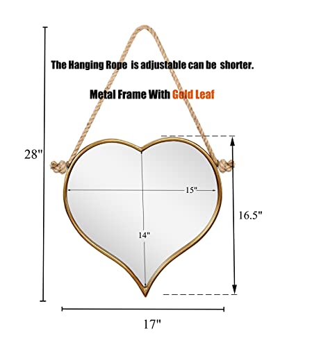 Ruidoz Heart Wall Mirror 17 Inch Heart Shaped Gold Metal Framed Mirror With Hanging Rope For Home Decor-0972Rz #TOP2